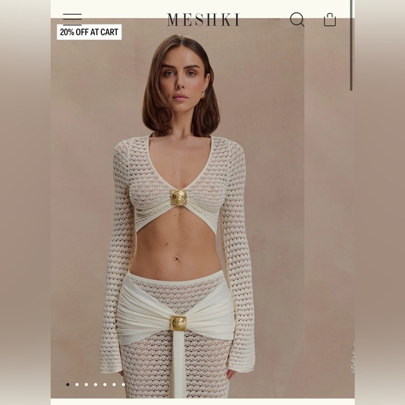 Meshki Mania Crochet SET Long Sleeve Cropped Top and skirt- Ivory size small - Picture 2 of 5